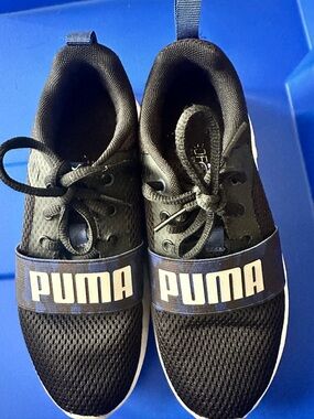 Puma Black Knit Slip-On Sneakers with Logo Strap
